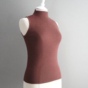 Halston Dark Brown Mock Neck Sweater Knit Halter Tank Top Small